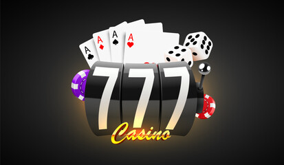 Black slot machine wins the jackpot. 777 Big win concept. Casino jackpot.