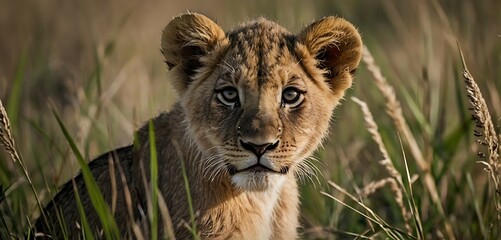 Lion Cub in Tall Grass