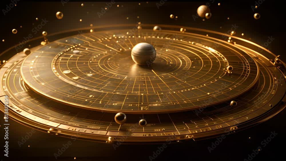 Poster solar system model showing planets orbiting around a central sun, illustrating the layout and moveme