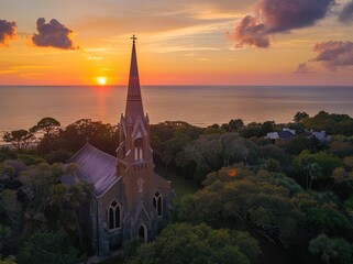 Obraz premium st louis church bell tower in the sunset