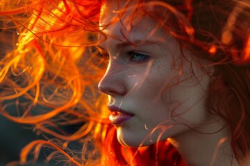 Fototapeta premium Vibrant ginger portrait: a stunning representation of fiery locks and confident expression