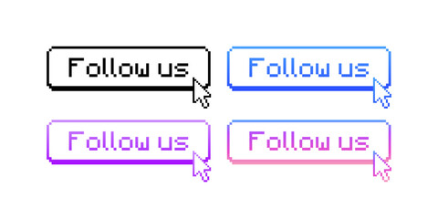 Follow us buttons set. Flat style. Vector icons