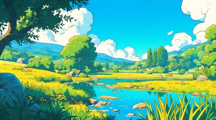 Calm landscape cartoons for gentle mobile wallpapers designs