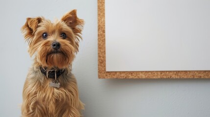 Closeup of a Lost Pet flyer on a bulletin board, isolated against a clean white surface, ample copy space around, emphasizing the search for a missing companion