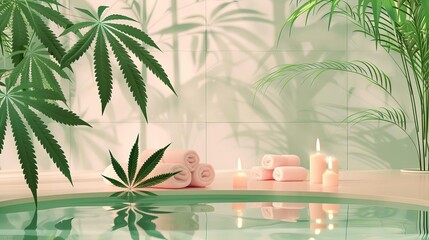 Cannabis wellness spa in flat design side view luxury spa theme water color splitcomplementary color scheme
