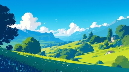 Calm landscape cartoons for serene website background designs