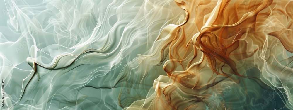 Leinwandbilder An abstract artwork featuring bold strokes of orange and green colors, creating a dynamic and visually stimulating composition.