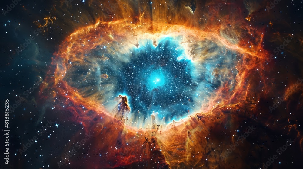Poster a breathtaking of a nebula, revealing its intricate cosmic tapestry and mesmerizing colors.