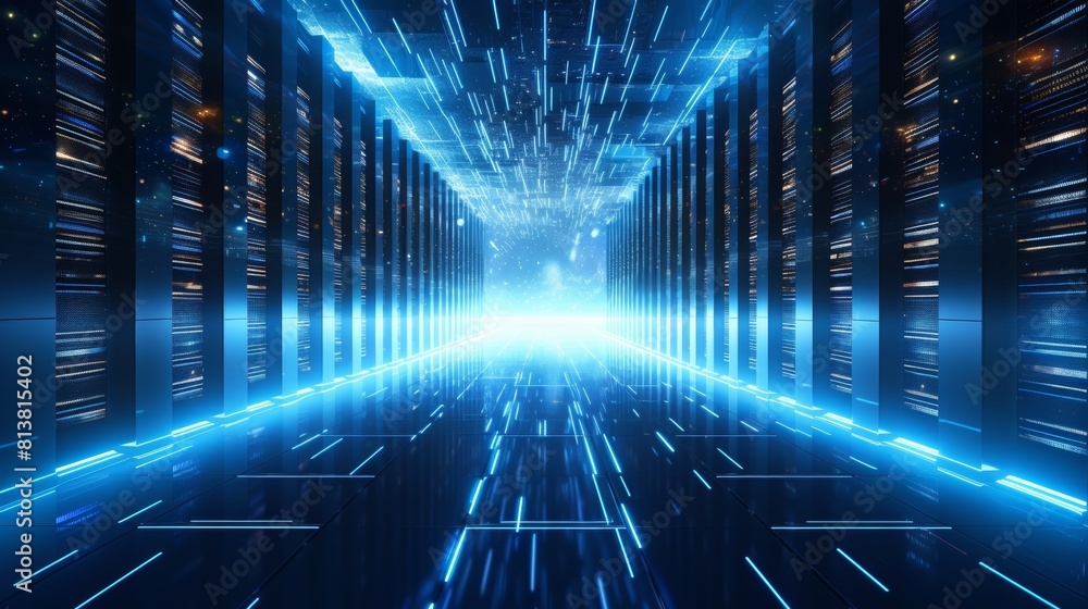 Aufkleber A bustling data center filled with rows upon rows of servers, their lights blinking in a mesmerizing rhythm.