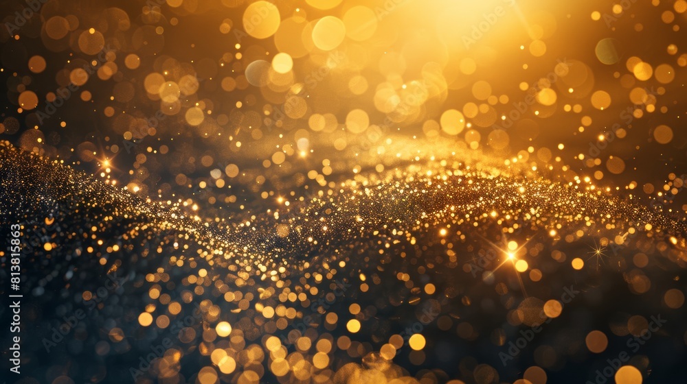 Poster a captivating close-up of golden particles and stardust illuminated by a warm, ethereal glow, remini