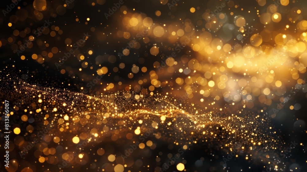 Poster A captivating image of golden particles and stardust forming intricate patterns and shapes, reminiscent of celestial constellations.
