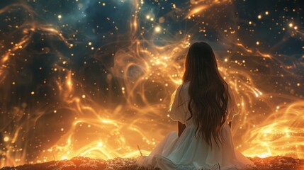 woman against the background of energy flow.