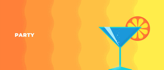 Abstract retro minimal summer travel horizontal banner. Vintage print rest on sea beach with cocktail glass on sand. Summertime tourist vacation party graphic design. Trendy minimalism seasonal cover
