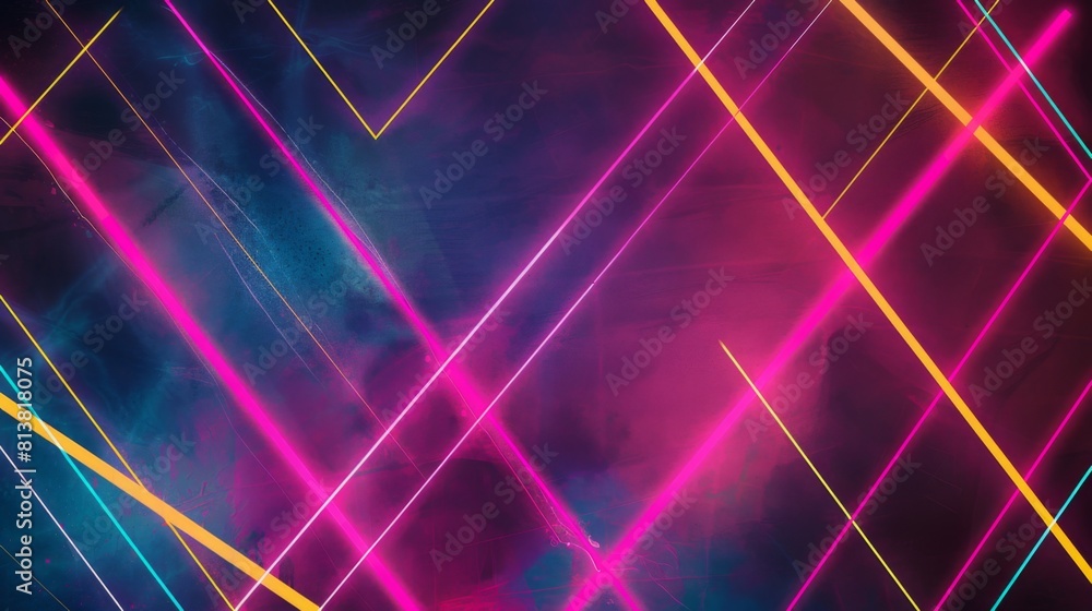 Poster Vibrant neon lines crisscross against a dark background creating an abstract, modern design.