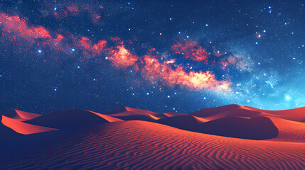 Flat Design Backdrop: Galactic Core Over Desert Dunes   The galactic core of the Milky Way rising dramatically over sand dunes, showcasing the stark contrast between sand and stars