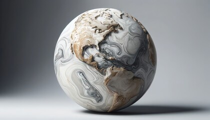 A sophisticated representation of Planet Earth in a 16_9 landscape format, expertly crafted from marble with natural marble style colors