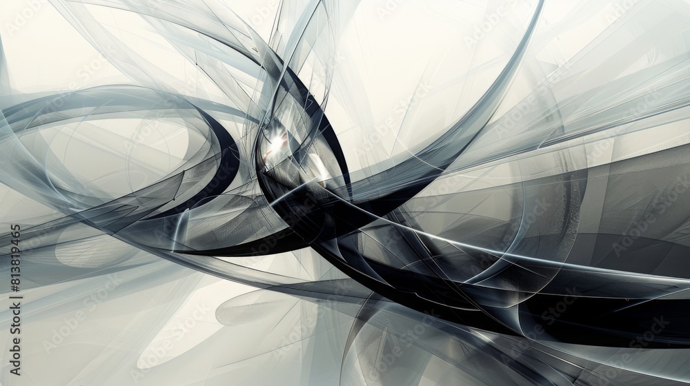 Leinwandbilder monochromatic abstract background featuring dynamic and flowing curves in black and white.