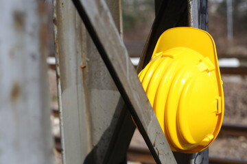 yellow helmet on a work site