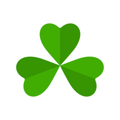 Flat shamrock icon. Clover three leaves logo. Green floral sticker.