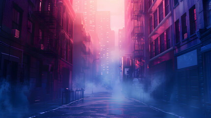 Misty Morning City Alley: Mysterious Urban Aura in Morning Mist   Perfect Flat Design Illustration for Urban Explorers