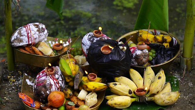 chhath puja worship material slow motion video