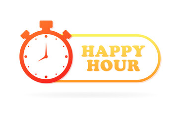 Happy hour alarm clock icon. Flat Style. Vector icon