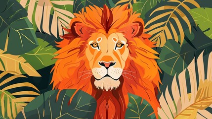 Lion flat design top view, savannah theme, cartoon drawing, Complementary Color Scheme