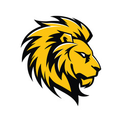 Vector logo design lion head yellow color white background facing right
