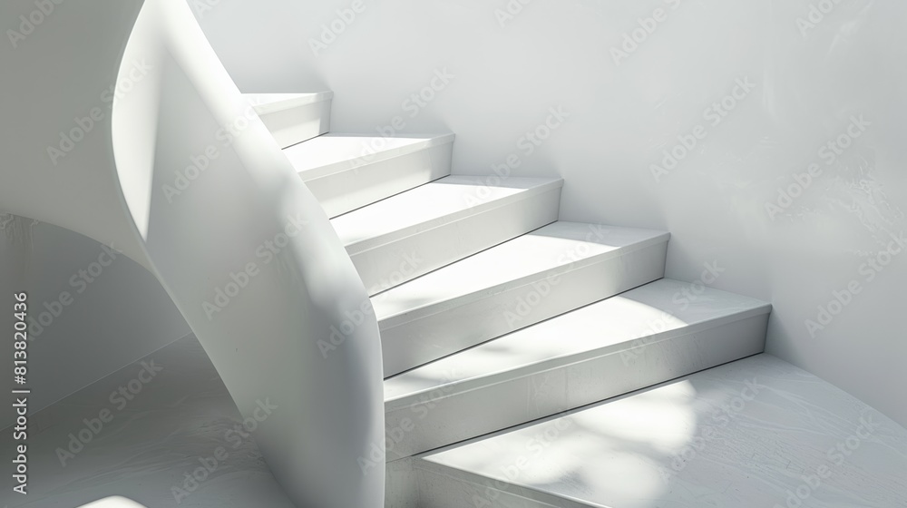 Aufkleber a white backdrop framed by long shadows cast by a winding staircase bathed in soft natural light.