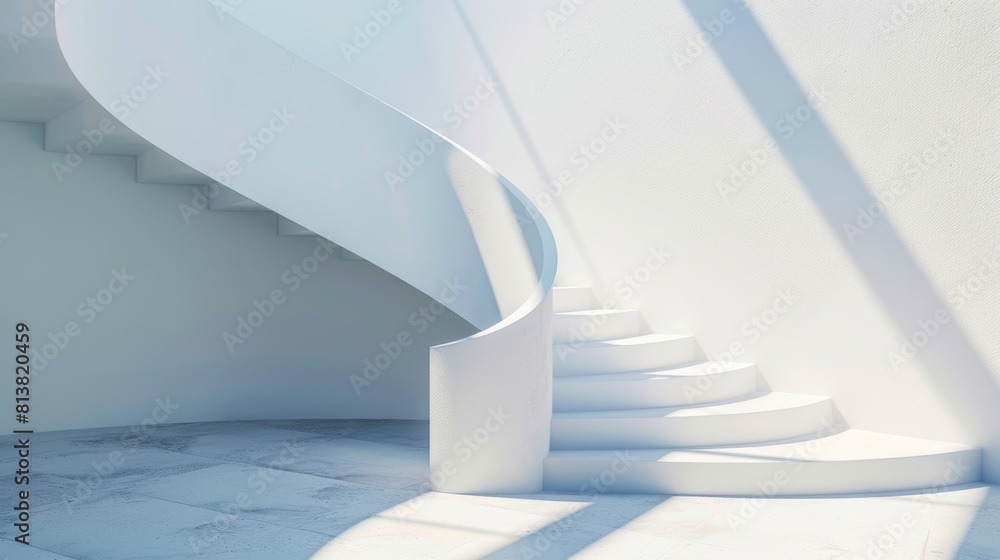 Aufkleber a white backdrop framed by long shadows cast by a winding staircase bathed in soft natural light.