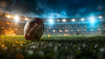 Rugby ball on a football field
