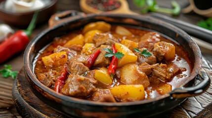 Dishes of American cuisine. Spicy pork stew with a wig, chili peppers and potatoes. 