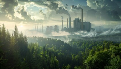 A large industrial plant is emitting smoke into the sky by AI generated image