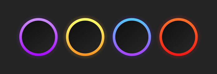 Neon Circles Icons Set. Frame for photo. Flat Style. Vector icons