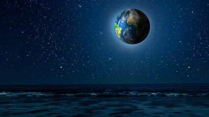 The earth rotates in the see background. Elements of this image furnished by NASA. - Powered by Adobe