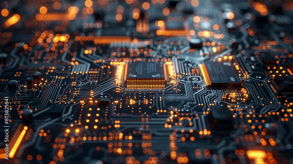 Poster Digital pulses and signals from a chip spreading across a motherboard
