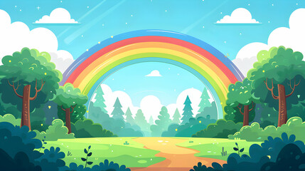 A historic bridge framed by a rainbow arch blending architectural grace with the splendor of natural colors. Flat design backdrop, perfect for your creative projects!