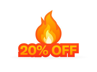 20% off hot sale icon. Sale banner. Flat style. Vector icon
