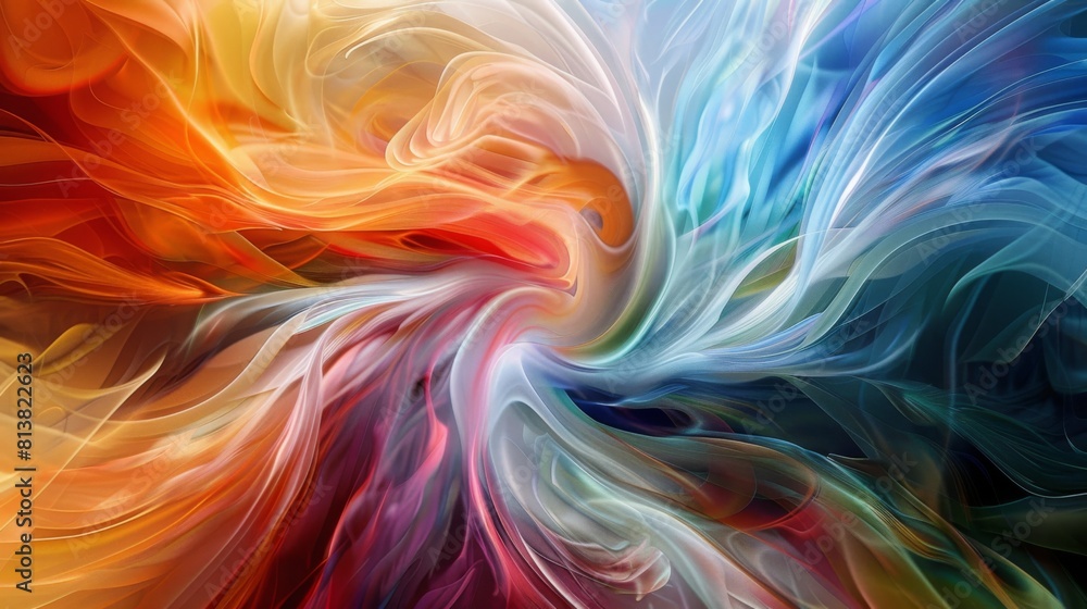 Aufkleber An abstract painting featuring a dynamic array of vivid and contrasting colors that blend and clash in a harmonious chaos.