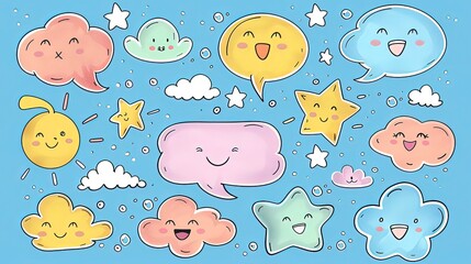 Hand drawn speech bubble set , Cute speech bubble clipart , Speech bubble doodle elements