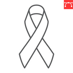 Awareness ribbon line icon, world cancer day and support, cancer ribbon vector icon, vector graphics, editable stroke outline sign, eps 10.