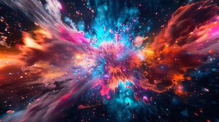 A vibrant explosion of colors represents a nebula bursting with energy in the depths of outer space.