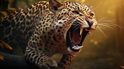 Closeup of leopard Roaring - Generative AI