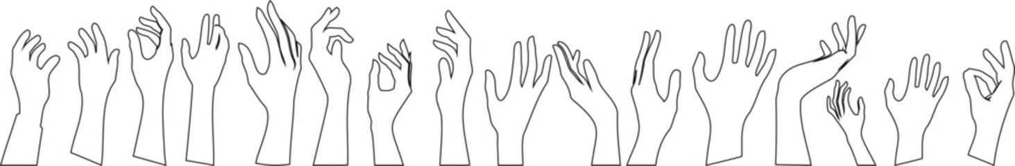 Expressive hands line art illustration, hands reaching, depicting support, community, emotion. Ideal for mental health themes. Minimalist style