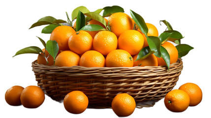 A basket of clementines with a transparent background.