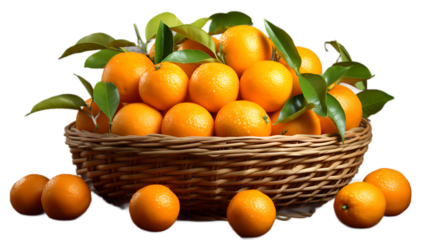 A basket of clementines with a transparent background.