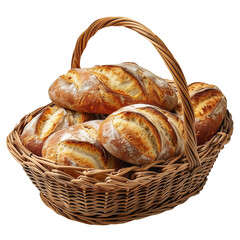 bread in wicker basket isolated no background