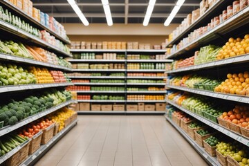 Fototapeta premium supermarket aisle and shelves blurred background