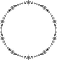 Snowflake circle frame. Winter snowflake round border.