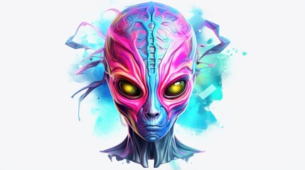 Cool Alien illustration on White background - Generative AI